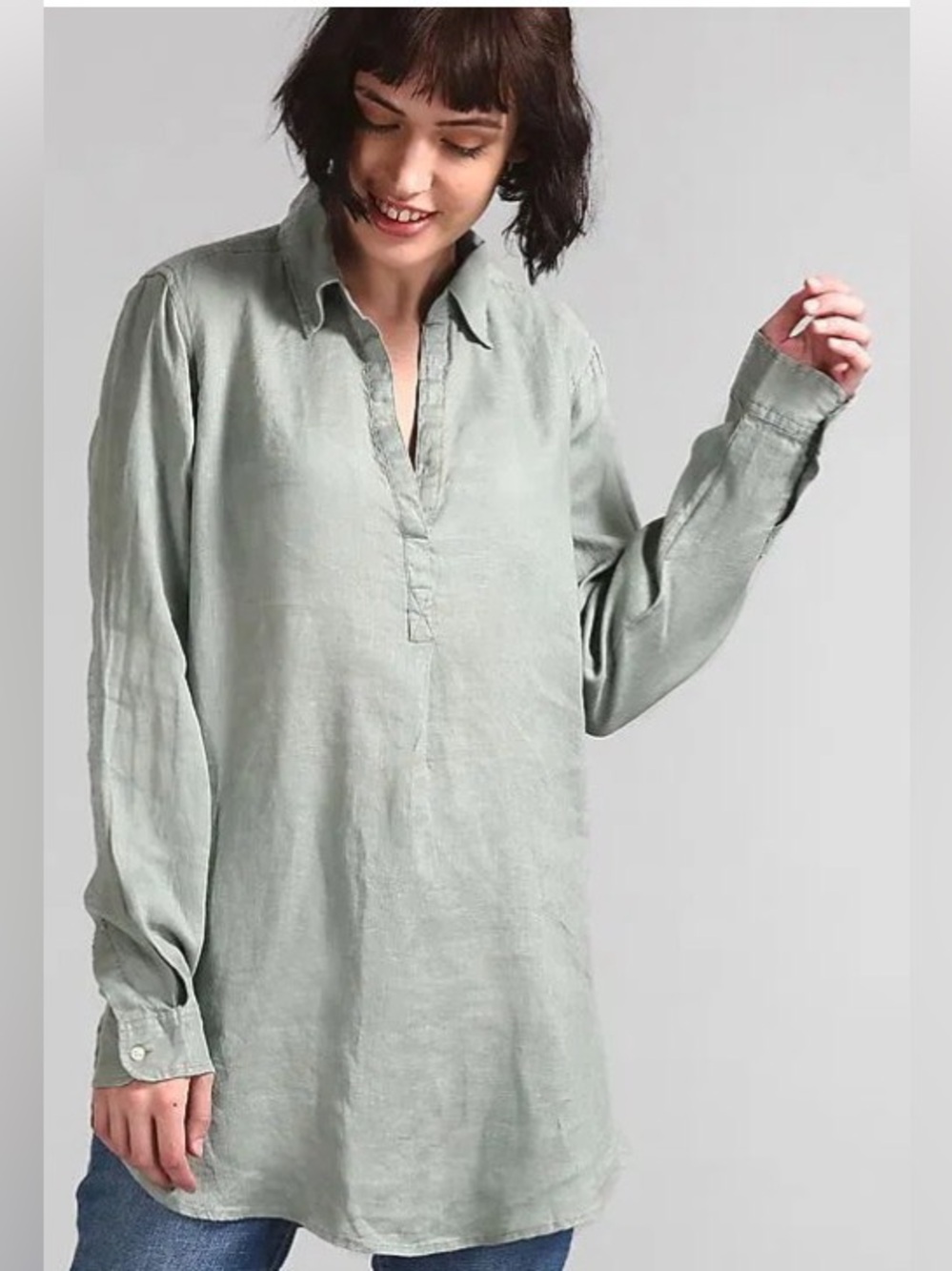 Gap Boyfriend Linen Popover Tunic Collared Shirt